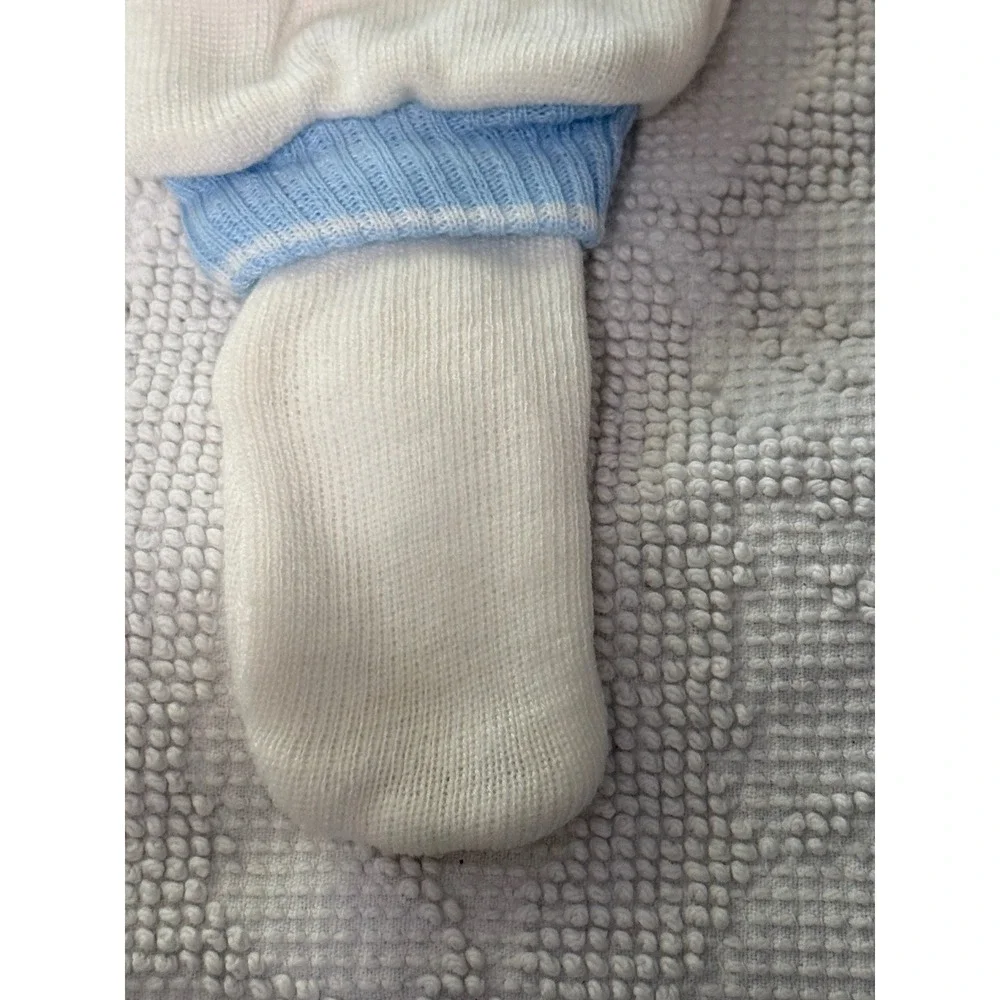 Carriage Boutiques Vintage Knit Train Footed Romper White Blue Boy One Piece